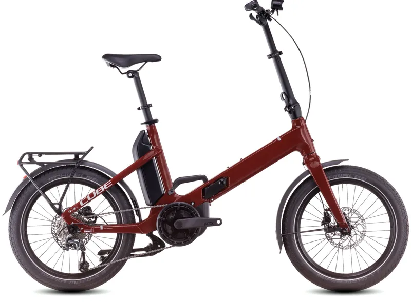 Cube Fold Hybrid 500 2025 Electric Folding Bike - Merlot Red/Reflex